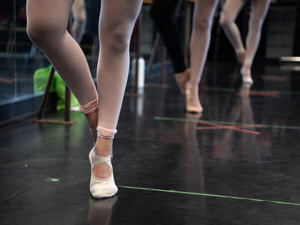 The shoes of ballet dancers in the studio.